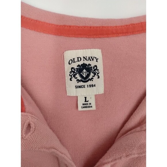 Old Navy Top Size Large Pink White Stripes Polo 3 button Old School Logo - Picture 10 of 11